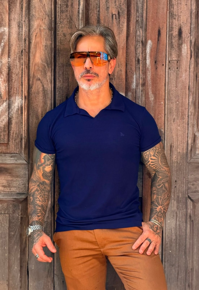 Camisa polo masculina azul marinho